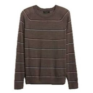Banana Republic Sweater Mens Large Brown Striped Merino Wool Crew Neck Pullover